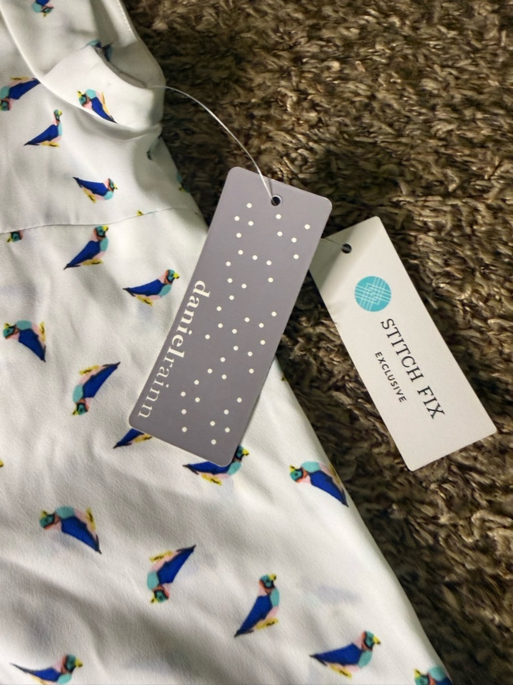 Daniel Rainn White Bird-Print Cap Sleeve Blouse - Picture 4 of 5